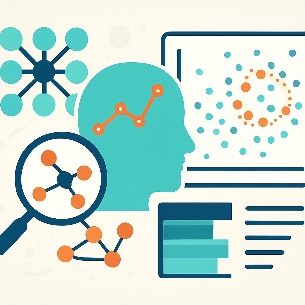 Cluster Finder Metabolomics Data Analysis Visualization Cluster Finder data analysis concept showing molecular clusters, network patterns, and visualized research insights