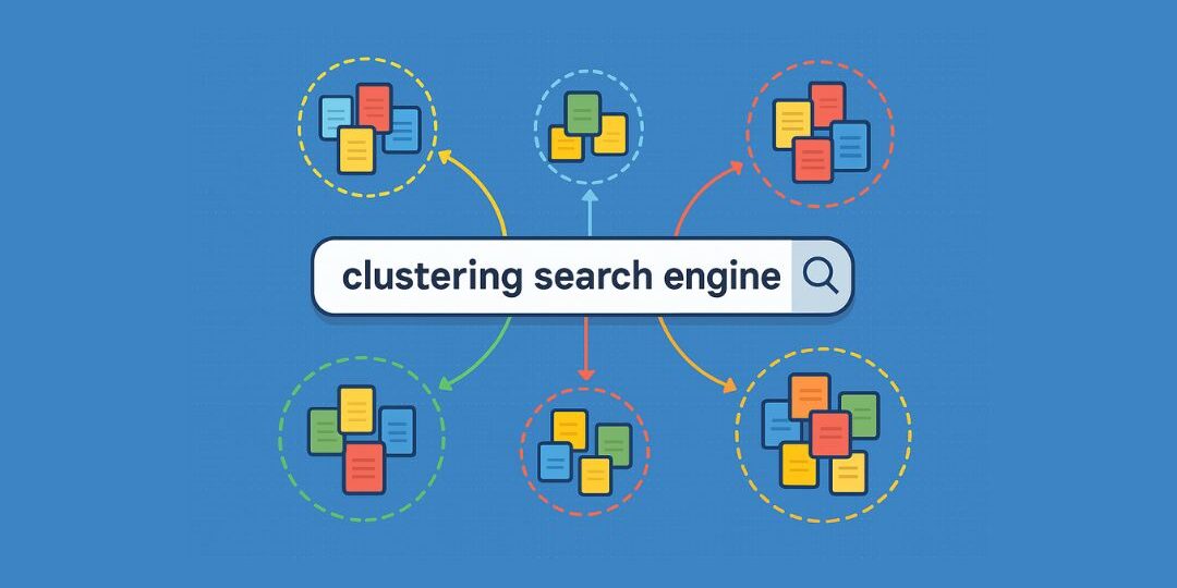 Researchers analyzing clustered data visualizations on digital screens representing a clustering search engine concept.